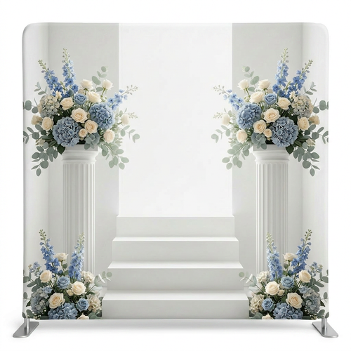 Ethereal-themed Pillowcover Backdrop by True Backdrops featuring a soft, celestial design with a stairway motif in pastel tones.