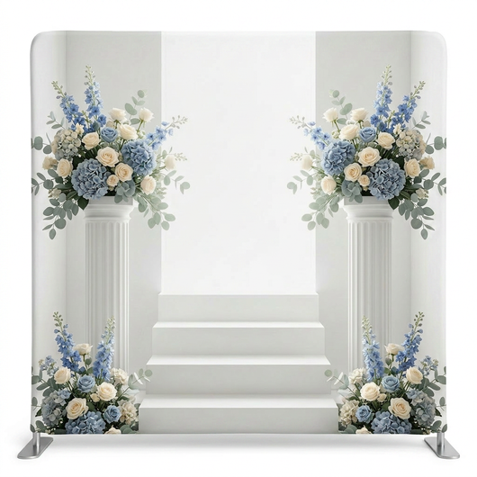 Ethereal-themed Pillowcover Backdrop by True Backdrops featuring a soft, celestial design with a stairway motif in pastel tones.