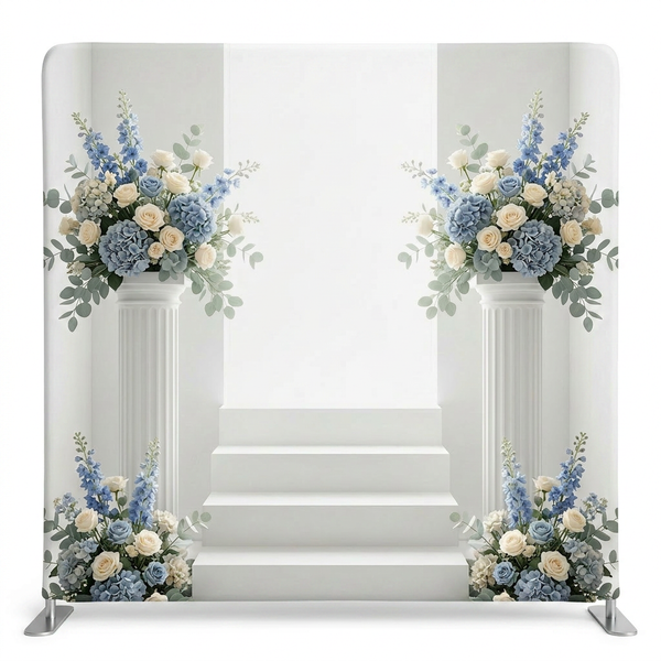 Ethereal-themed Pillowcover Backdrop by True Backdrops featuring a soft, celestial design with a stairway motif in pastel tones.