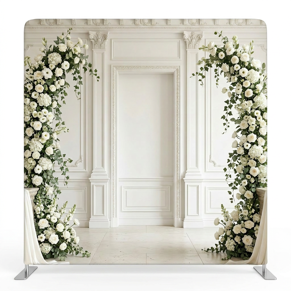Ivory estate garden pillowcover backdrop by True Backdrops, featuring elegant floral design for photography or decor.