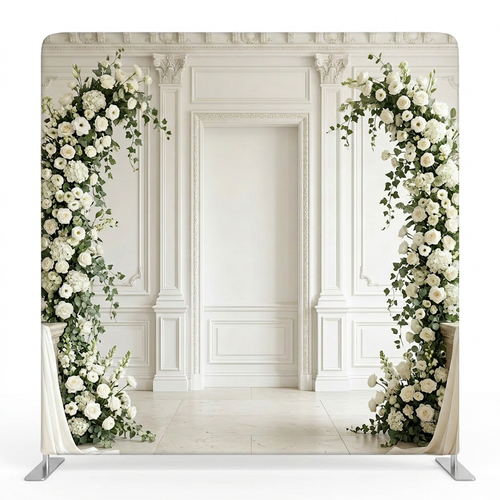 Ivory estate garden pillowcover backdrop by True Backdrops, featuring a soft, elegant fabric with floral design and textured finish.