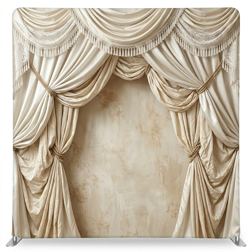 Ivory opera house pillowcover backdrop by True Backdrops, featuring elegant, framed fabric design for decorative use.