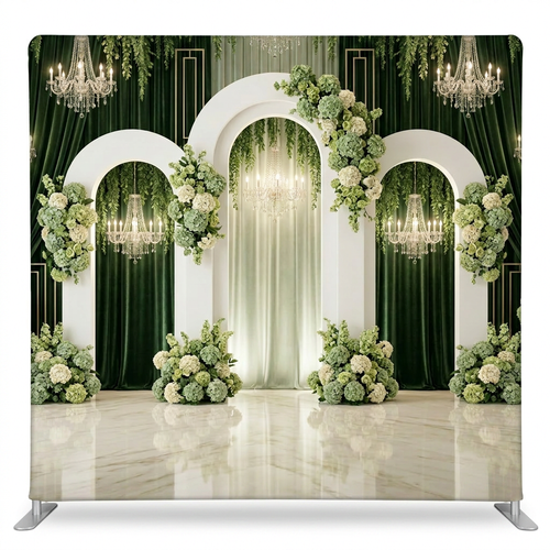 Emerald green archway manor pillowcover backdrop with elegant frame design, ideal for photography or decorative displays.