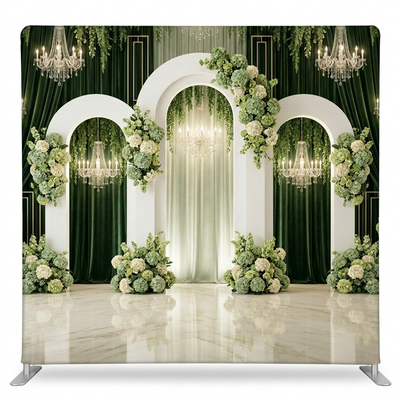 Emerald green archway manor pillowcover backdrop with elegant frame design, ideal for photography or decorative displays.