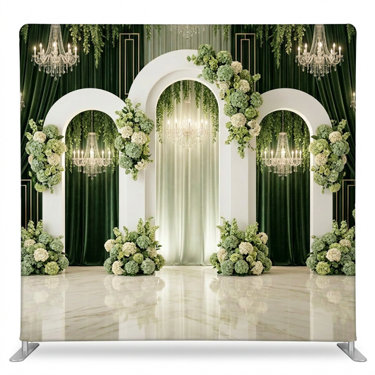 Emerald green archway manor pillowcover backdrop with elegant frame design, ideal for photography or decorative displays.