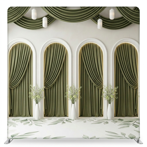 Olive Manor Atrium Pillowcover Backdrop by True Backdrops, featuring a textured fabric pillowcover in olive green with decorative patterns.