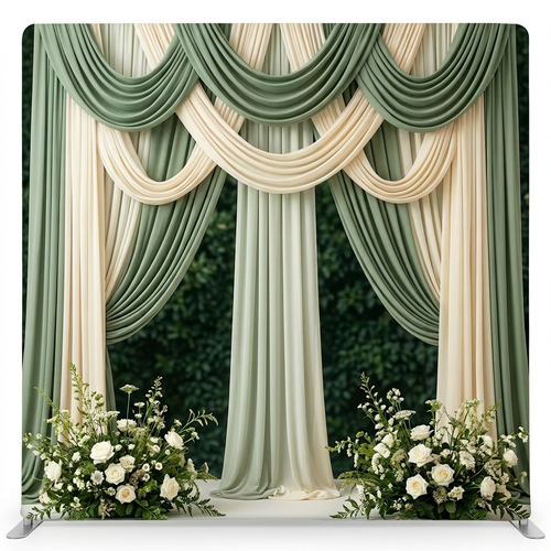 Sagebrush Serenade Pillowcover Backdrop by True Backdrops, featuring a soft, nature-inspired fabric with floral and leafy patterns.