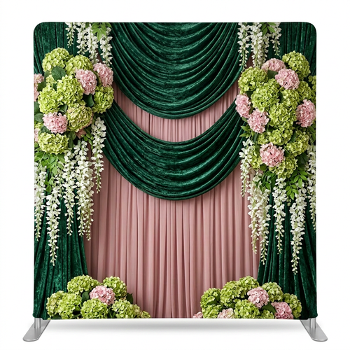Emerald Manor Garden pillowcover backdrop by True Backdrops, featuring vibrant floral design on fabric for photography or decor.