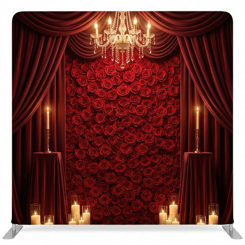 Crimson Midnight Opera Pillowcover Backdrop by True Backdrops, featuring rich red fabric with elegant draping and textured details.