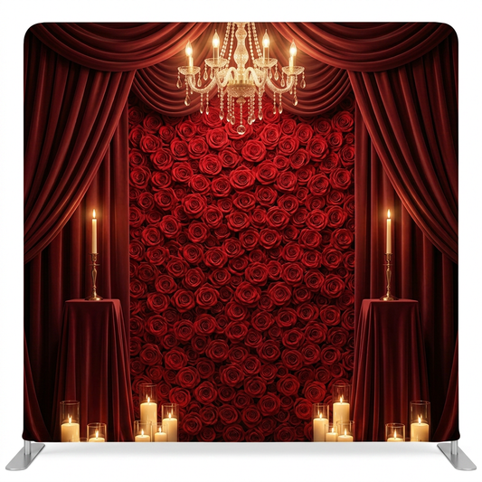 Crimson Midnight Opera Pillowcover Backdrop by True Backdrops, featuring rich red fabric with elegant draping and textured details.