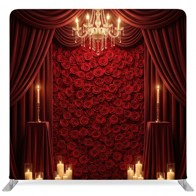 Crimson Midnight Opera Pillowcover Backdrop by True Backdrops, featuring rich red fabric with elegant draping and textured details.