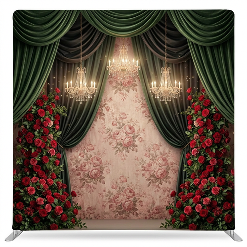 Emerald opera roses pillowcover backdrop featuring vibrant green roses, ideal for photography and decorative settings.