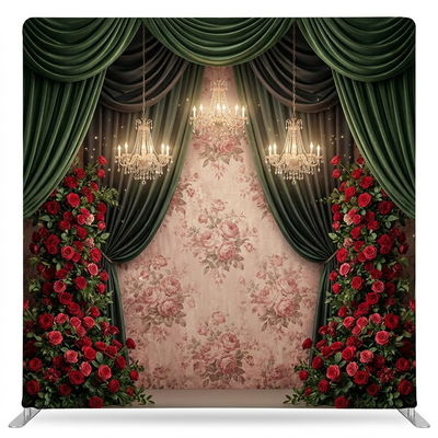 Emerald opera roses pillowcover backdrop featuring vibrant green roses, ideal for photography and decorative settings.
