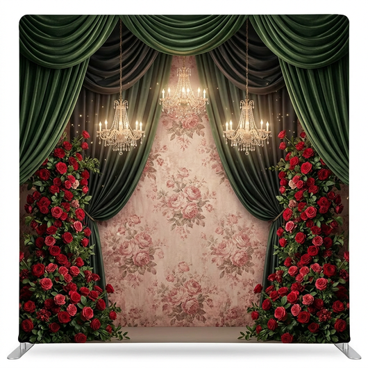 Emerald opera roses pillowcover backdrop featuring vibrant green roses, ideal for photography and decorative settings.