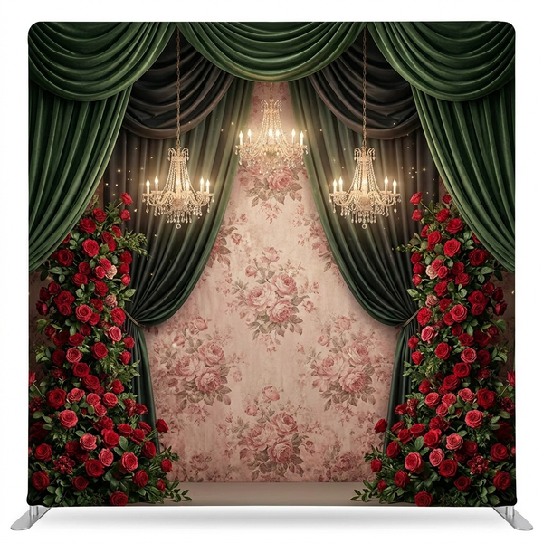 Emerald opera roses pillowcover backdrop featuring vibrant green roses, ideal for photography and decorative settings.