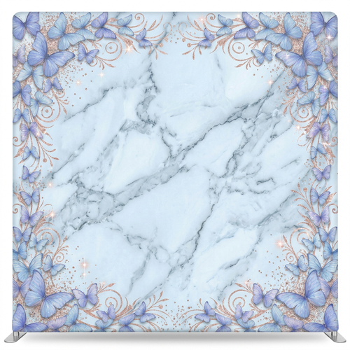 Azure Butterfly Dreams Pillowcover Backdrop by True Backdrops, featuring a soft blue pillowcover with butterfly and floral design.