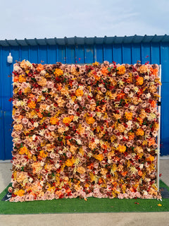 True Backdrops Petal Luxe Flower Wall with pink and white fabric flowers on a decorative wall backdrop.