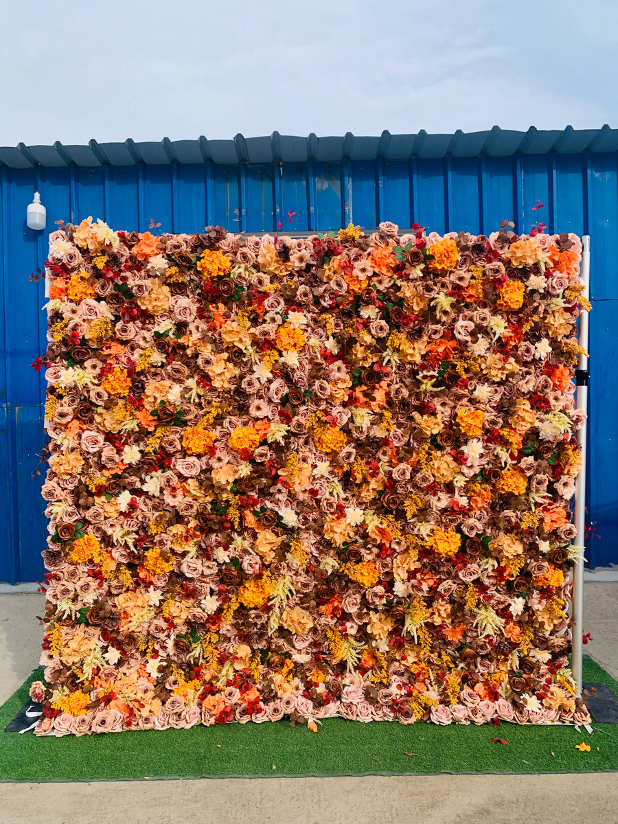 True Backdrops Petal Luxe Flower Wall with pink and white fabric flowers on a decorative wall backdrop.