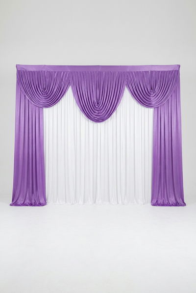 True Backdrops pre-swagged drapery backdrop with pole pocket hanging style, featuring soft, flowing fabric for photography or event use.