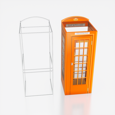 Clear acrylic phone booth enclosure by True Backdrops with sleek framing and transparent panels for private calls and workspaces.