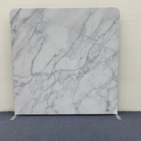 Black and white marble double-sided pillow cover by True Backdrops, showcasing a sleek, modern design on both sides.