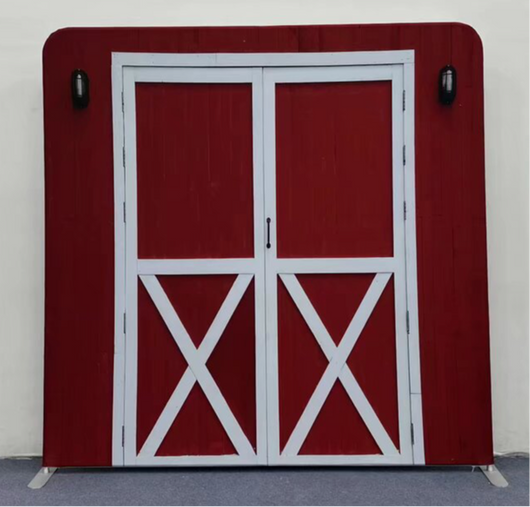 Double-Sided Barn Door Pillow Cover Backdrop – Red & Gray Rustic - True Backdrops