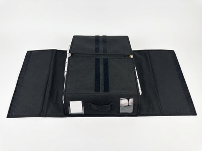 Four-pack True Backdrops backdrop storage organizers with compartments for easy, tidy organization of photography backdrops.