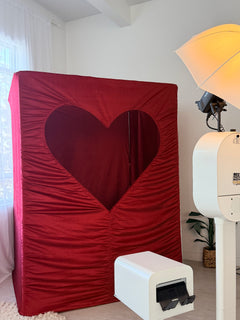 True Backdrops Heart Booth Enclosure backdrop for romantic walk-in experience, featuring a soft, intimate heart-themed design.
