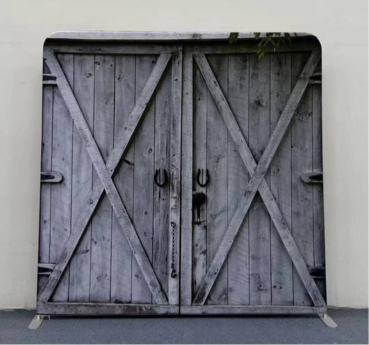 Double-Sided Barn Door Pillow Cover Backdrop – Red & Gray Rustic - True Backdrops