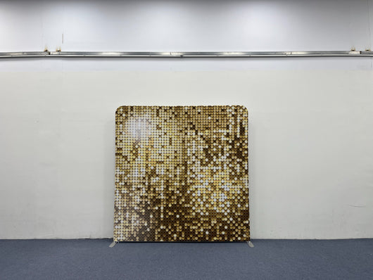 Gold and silver sparkle double-sided pillow cover backdrop with shimmering fabric, ideal for photography and decorative settings.