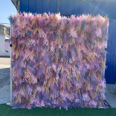 Elegant orchid flower wall by True Backdrops featuring lush purple orchids and green foliage for decorative backgrounds.