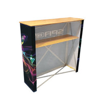 Fabric pop-up counter display with keychain station by RecycleDisplay, showcasing a portable fabric counter with branding and display features.