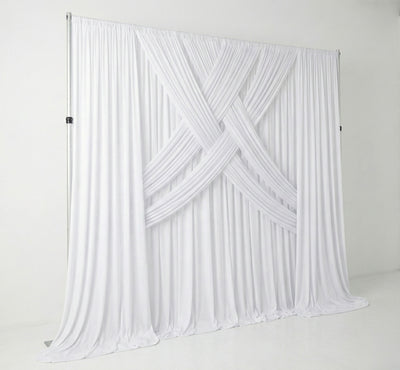 Pre-pleated drapery backdrop with pole pocket from True Backdrops, featuring elegant fabric folds and a secure hanging pocket.