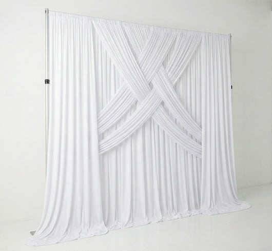 Pre-pleated drapery backdrop with pole pocket from True Backdrops, featuring elegant fabric folds and a secure hanging pocket.