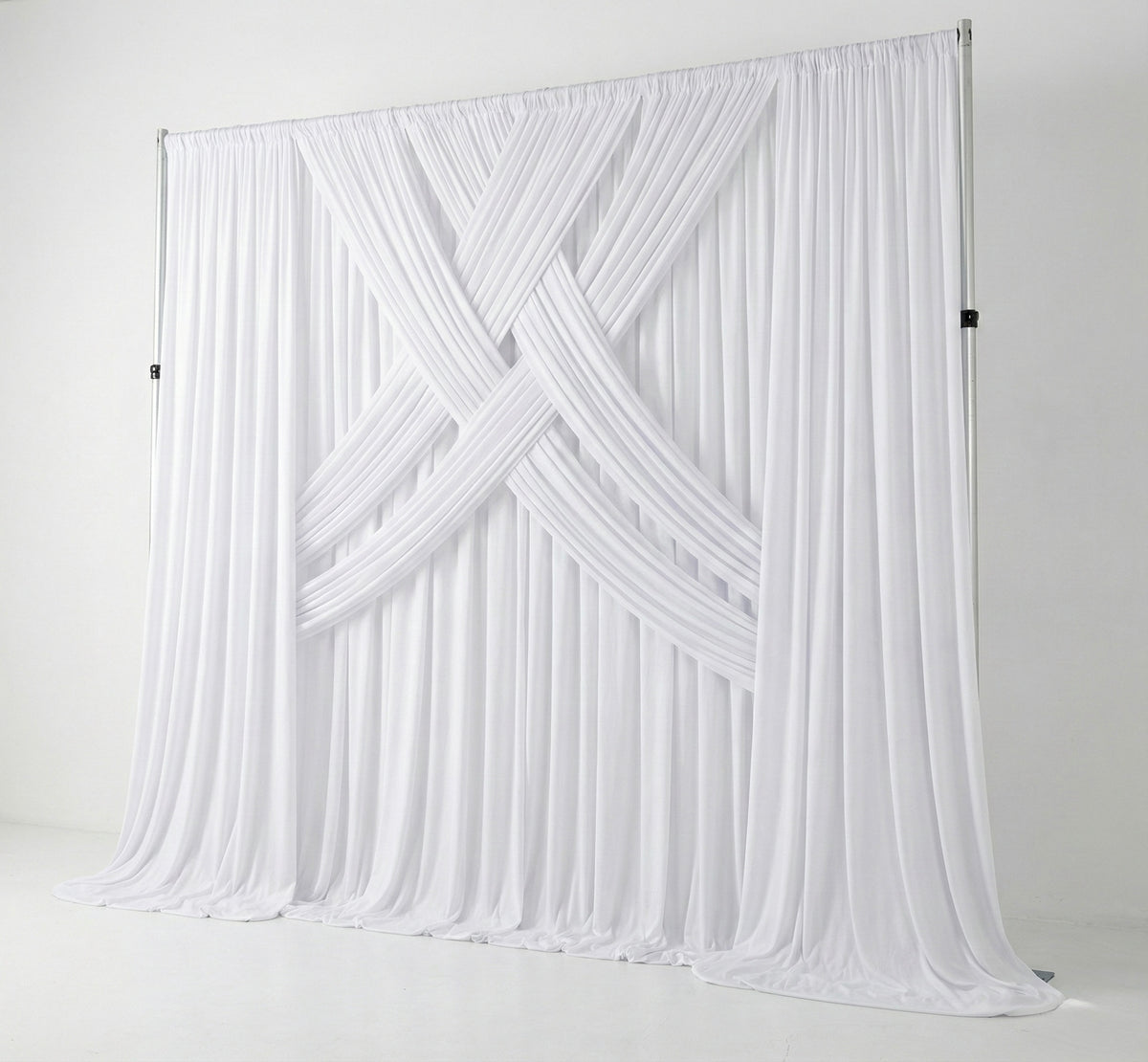 Pre-pleated drapery backdrop with pole pocket from True Backdrops, showing elegant fabric with evenly spaced pleats.