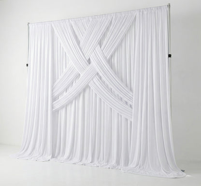 Pre-pleated drapery backdrop with pole pocket from True Backdrops, showing elegant fabric with evenly spaced pleats.