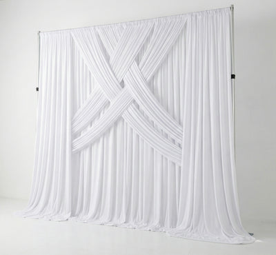 Pre-pleated drapery backdrop with pole pocket from True Backdrops, showing elegant fabric hanging neatly for photography or decor.