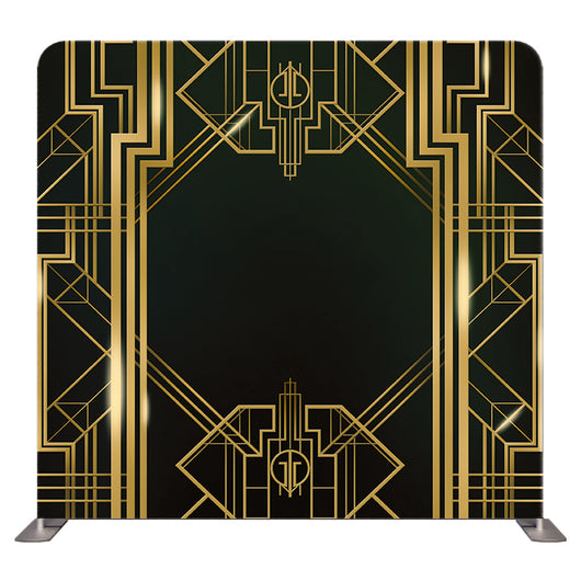 Black and gold Art Deco double-sided pillow cover backdrop with geometric patterns, ideal for stylish decor and photography backgrounds.