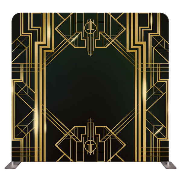 Black and gold Art Deco double-sided pillow cover backdrop with geometric patterns, designed by True Backdrops.
