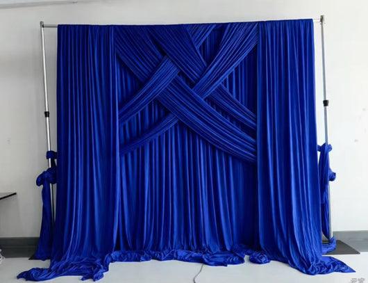 Pre-pleated drapery backdrop with pole pocket by True Backdrops, showcasing elegant fabric and easy hanging design.