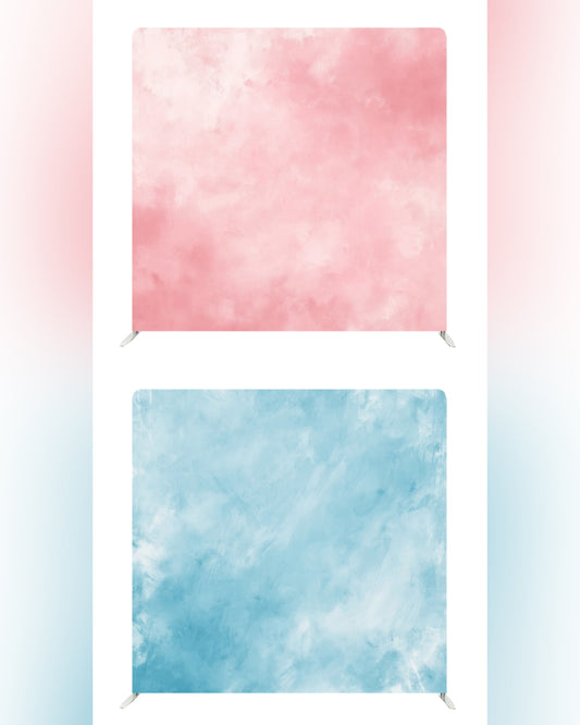 Double-sided pastel pink and blue backdrop cover by True Backdrops, showing soft fabric with smooth texture and vibrant colors.