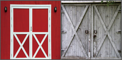 Double-Sided Barn Door Pillow Cover Backdrop – Red & Gray Rustic - True Backdrops