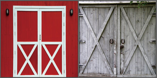 Double-Sided Barn Door Pillow Cover Backdrop – Red & Gray Rustic - True Backdrops