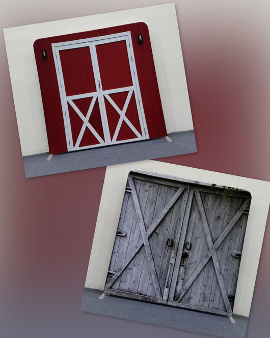 Double-Sided Barn Door Pillow Cover Backdrop – Red & Gray Rustic - True Backdrops