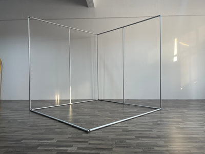 RecycleDisplay 8x8x8 premium 3D photo booth backdrop in a room scene, perfect for photography enclosures and event setups.