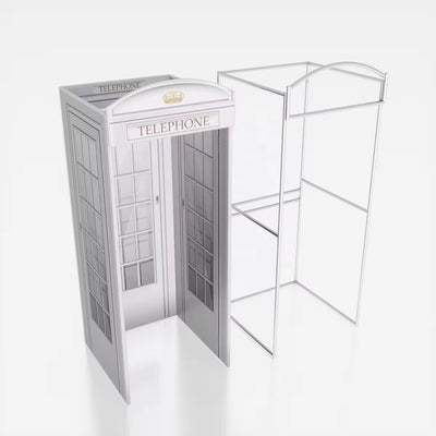 Close-up of a modern Phone Booth Enclosure by True Backdrops with sleek glass panels and metallic frame.