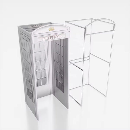 Close-up of a modern Phone Booth Enclosure by True Backdrops with sleek glass panels and metallic frame.