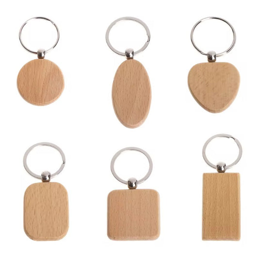 Event-ready acrylic photo keychain set with wooden tags, featuring colorful photo booth accessories by True Backdrops.