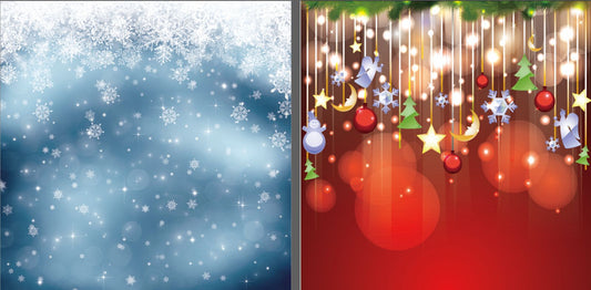 Frost and festive double-sided pillow cover backdrop by True Backdrops, featuring winter-themed designs on both sides.