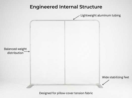 True Backdrops pillow cover backdrop frame with 43mm thick tubes, showcasing sturdy support for photography backdrops.